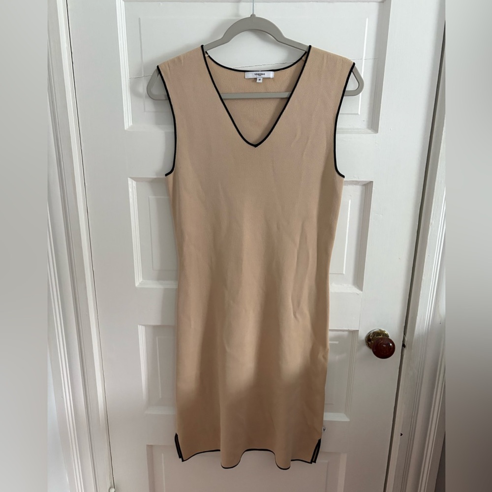 Vertigo Paris Tan V-Neck Midi Dress
